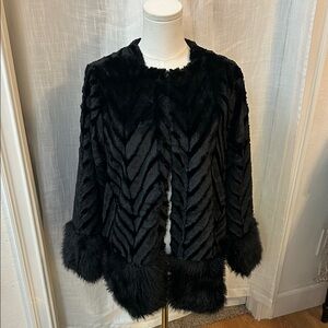 Nina Leonard Chic Black Faux Fur Bolero Jacket.